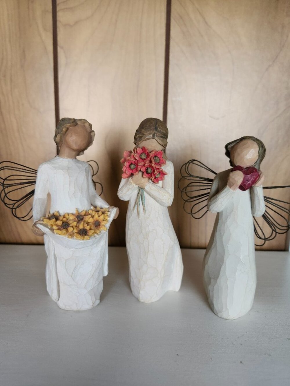 Lot of 3 Willow Tree Angel Figurines Sunflower Red Flowers Heart